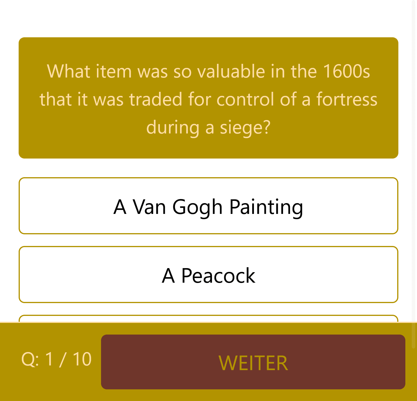 Question One of the Quiz