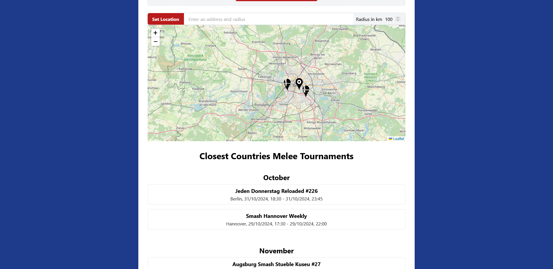 Melee Tournament Website Screenshot programmed by me